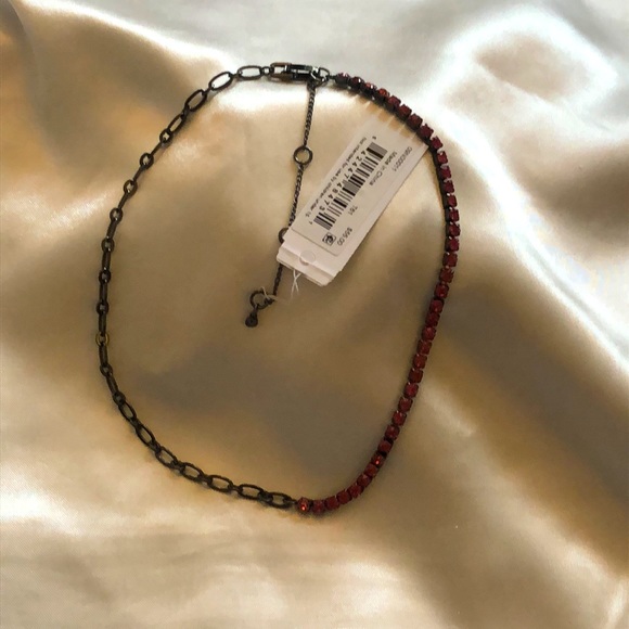 Karl Lagerfeld Hematite Tone Link & Rose Crystal Cup Chain Collar Necklace NWT - Picture 10 of 13